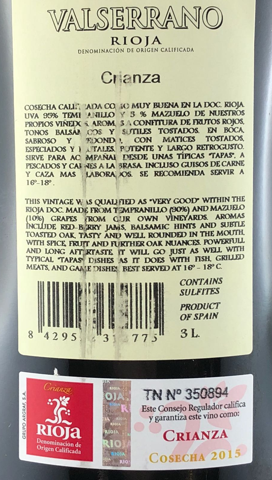 3l Valserrano Crianza 2019 Doppelmagnum (Rotwein)