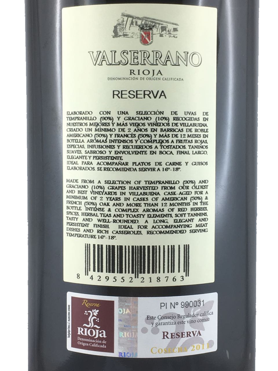 3l Valserrano Reserva 2016 Doppelmagnum (Rotwein)