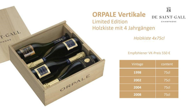 De Saint-Gall Orpale Vertikale, Limited Edition, Holzkiste mit 4 Jahrgängen, Champagner