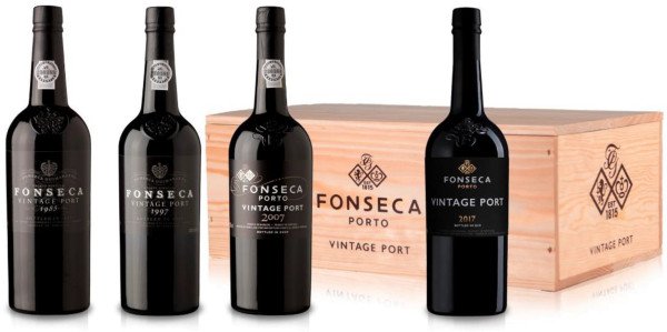 Holzkiste mit 12 Fonseca Vintage Portweinen